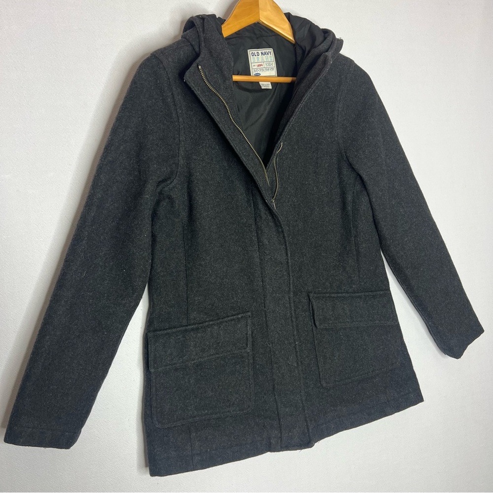 Old Navy Wool Full Zip Hooded Jacket Women’s Coat Size M - Picture 2 of 10